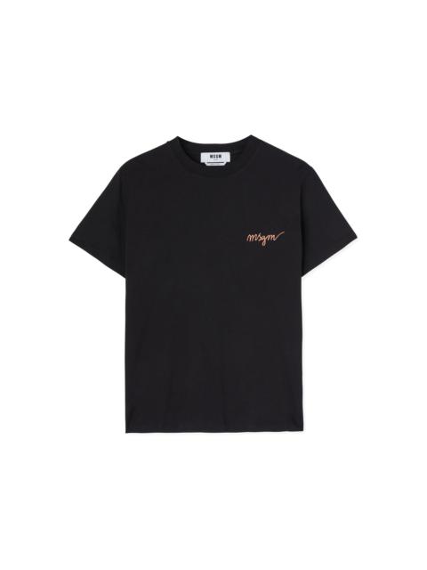 MSGM Cotton crewneck t-shirt with multicolor, embroidered logo in cursive