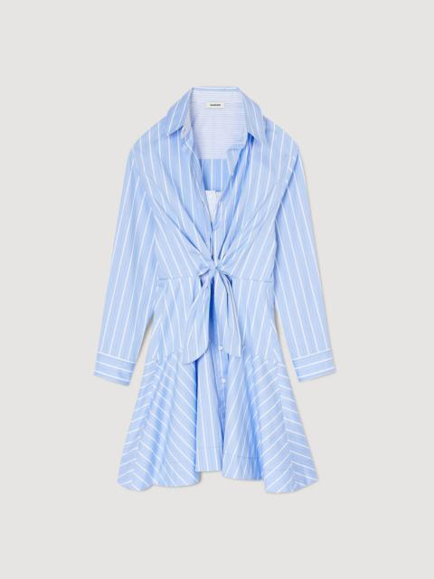 Sandro STRIPED TIE-FRONT SHIRT DRESS