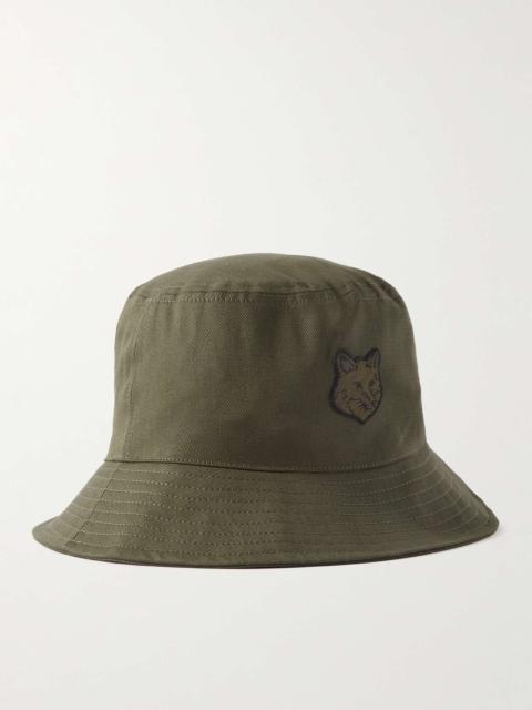 Maison Kitsuné Logo-Appliquéd Cotton-Twill Bucket Hat