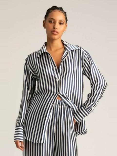 SPRWMN NAVY STRIPED SILK BUTTON DOWN