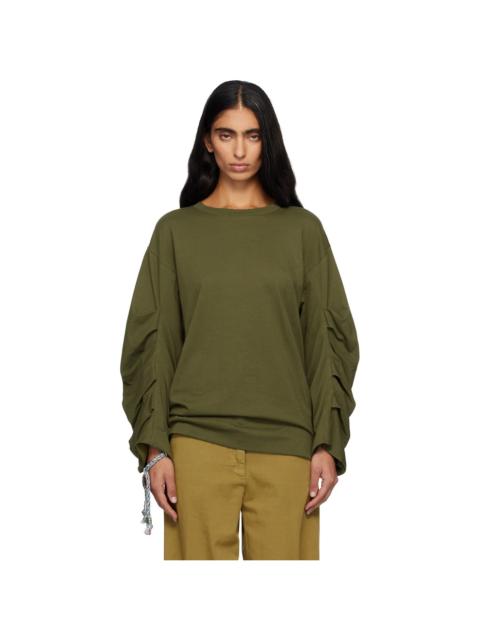 Dries Van Noten Green Pleated Sleeves Sweatshirt
