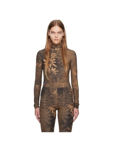 MM6 Maison Margiela Tan & Black Printed Bodysuit