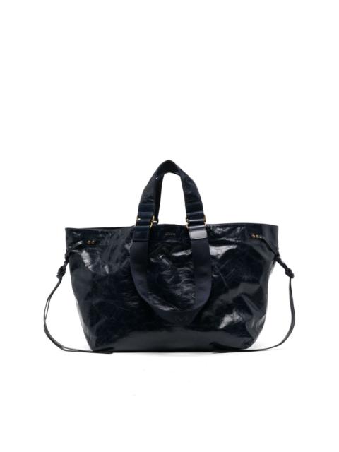 embossed-logo-handle leather tote bag