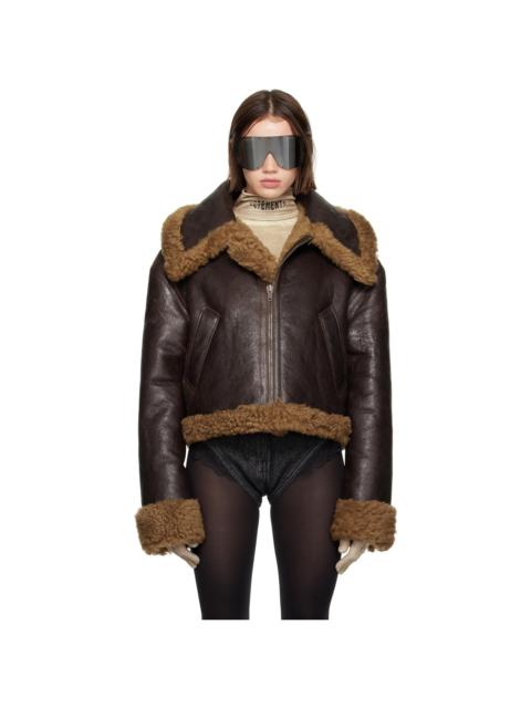 VETEMENTS Brown Inside-Out Cropped Aviator Reversible Shearling Jacket