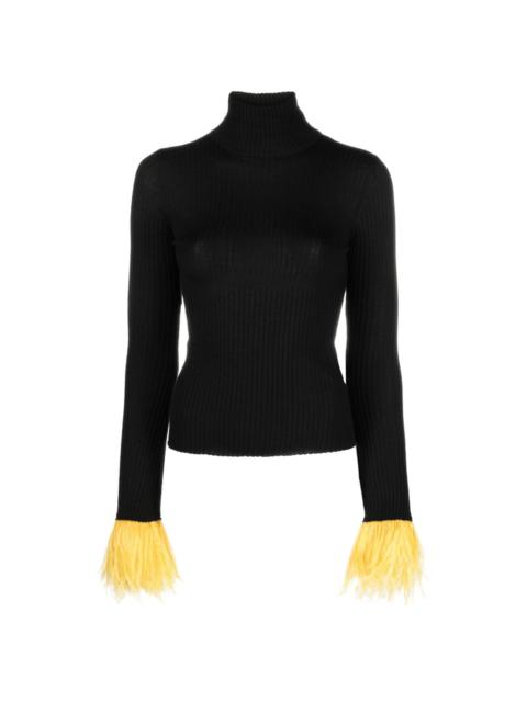 feather-cuff ribbed-knit jumper