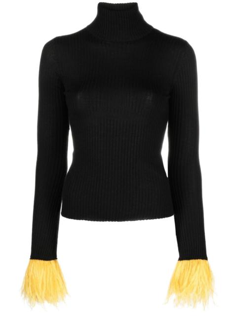 La DoubleJ feather-cuff ribbed-knit jumper