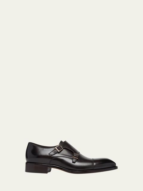 TOM FORD Men's Vincent Burnished Leather Double Monk Strap Loafers