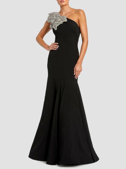 MAC DUGGAL Women's Evening Crepe Mermaid Sleeveless One-Shoulder Gown - Black
