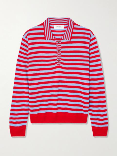 LA LIGNE Ben Striped Silk, Wool And Cashmere-blend Polo Sweater