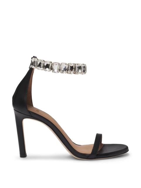 BOSS HIGH-HEELED SANDALS IN NAPPA LEATHER WITH RHINESTONE STRAP