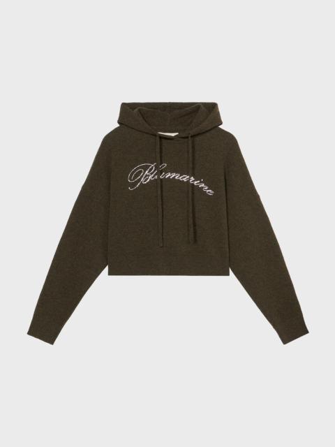 Blumarine WOOL HOODED SWEATER WITH RHINESTONE LOGO