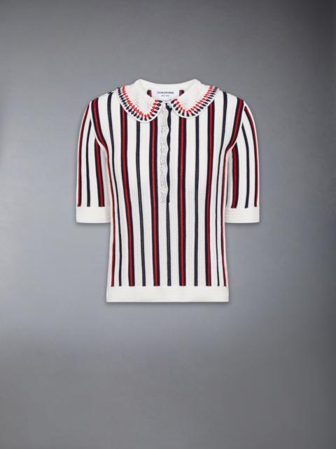 Thom Browne CROCHET STITCH RWB STRIPE POLO