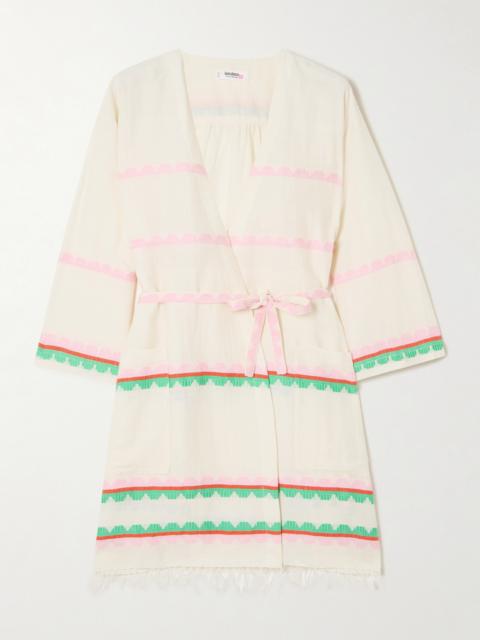 lemlem Imani Belted Fringed Striped Cotton Coverup