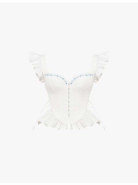 House of CB Lilibet floral-embroidered peplum cotton corset top