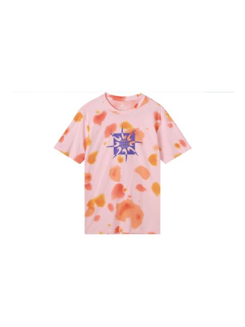 Nike 남자 나이키 동점 염료 기하학 본 캐주얼 둥근 목 짧은 소매 주황색 t-셔츠 dq1068-610