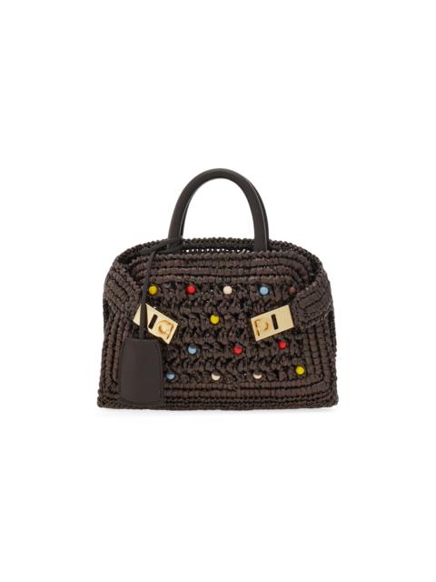 FERRAGAMO Women's Hug Mini Raffia & Leather Top Handle Bag - Moro Multicolor