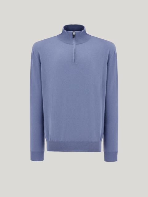 Canali AIR FORCE BLUE CASHMERE ZIPPERED MOCK NECK SWEATER
