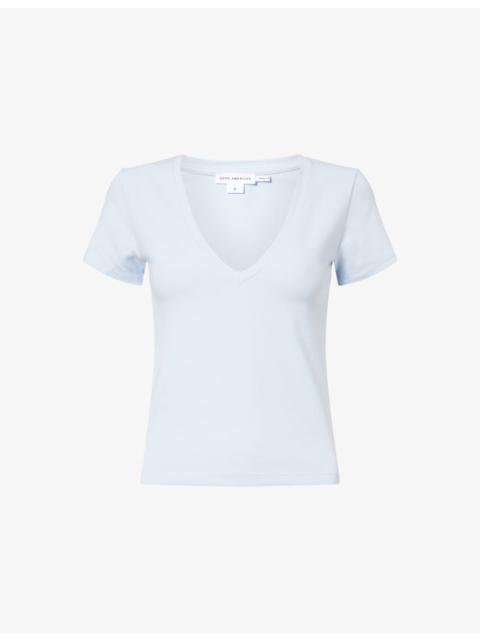 GOOD AMERICAN V-Neck Short-Sleeves Stretch-Cotton T-Shirt