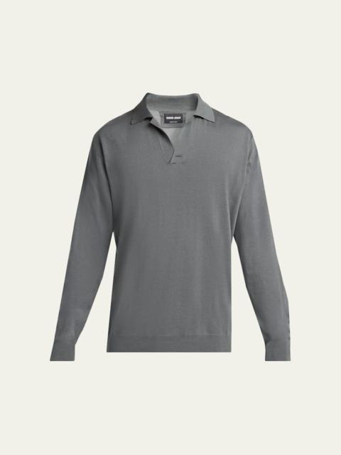 GIORGIO ARMANI Men's Silk and Cotton Johnny Collar Polo Sweater