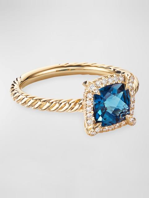 DAVID YURMAN Petite Chatelaine Pave Bezel Ring in 18K Gold with Blue Topaz