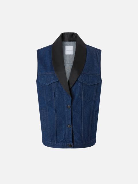 PINKO DENIM VEST WITH BLACK SATIN LAPEL COLLAR