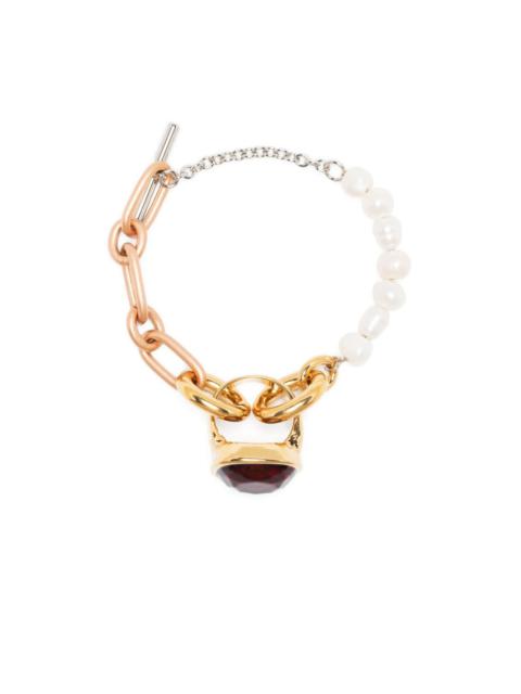 ring-pendant pearl-embellished chain bracelet