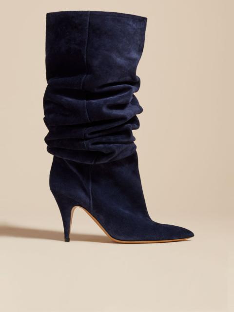 KHAITE The River Knee-High Boot in Midnight Suede