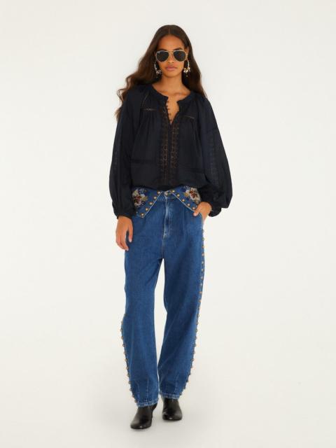 FARM RIO Balloon Gold And Blue Denim Pants