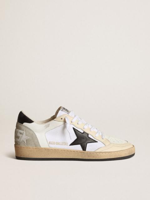 Women’s Ball Star sneakers in white canvas and leather with ivory leather inserts and black nappa le