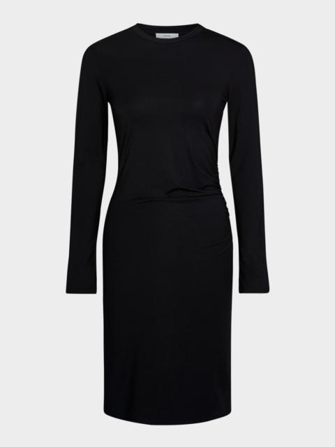 Vince Long-Sleeve Ruched Crewneck Dress
