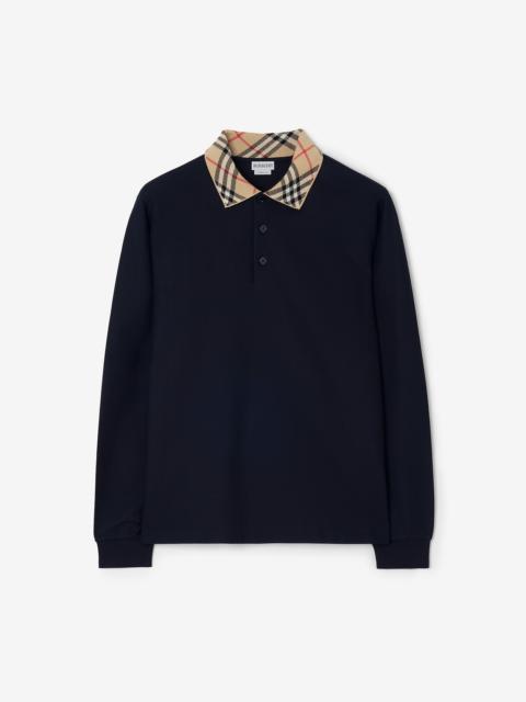 Burberry Long-sleeve Check Collar Cotton Polo Shirt