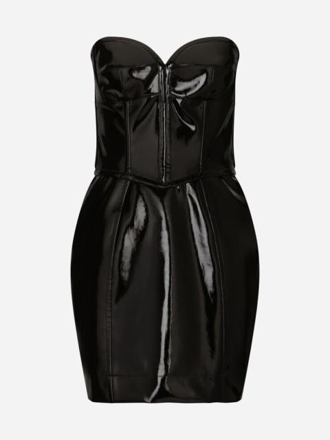 Short corset-style patent leather dress