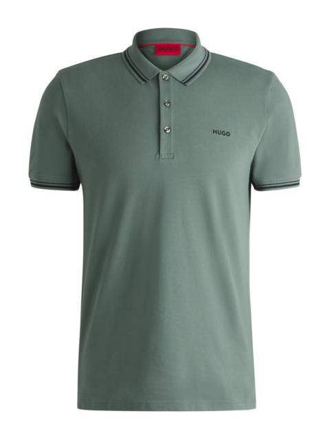 HUGO STRETCH-COTTON SLIM-FIT POLO SHIRT WITH PRINTED LOGO
