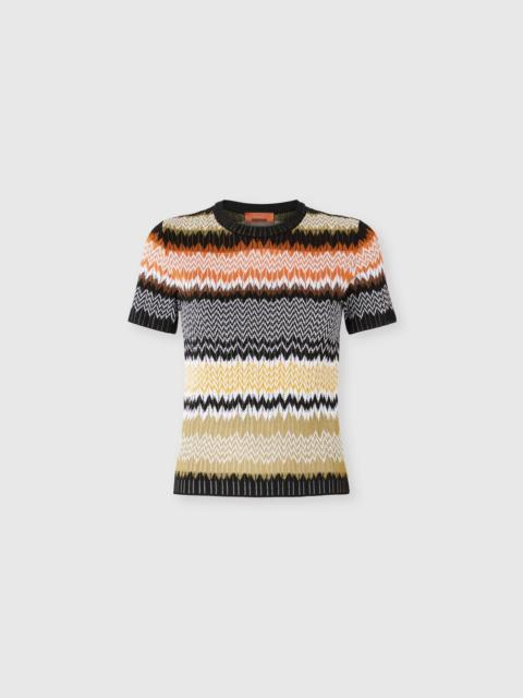 Missoni Short Sleeve Crew Neck Sweater with Chevron Pattern