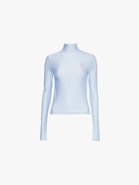 High-neck long-sleeve stretch-jersey top