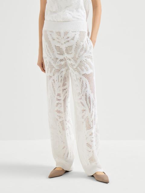 Brunello Cucinelli Linen and cotton dazzling water lillies knit track trousers