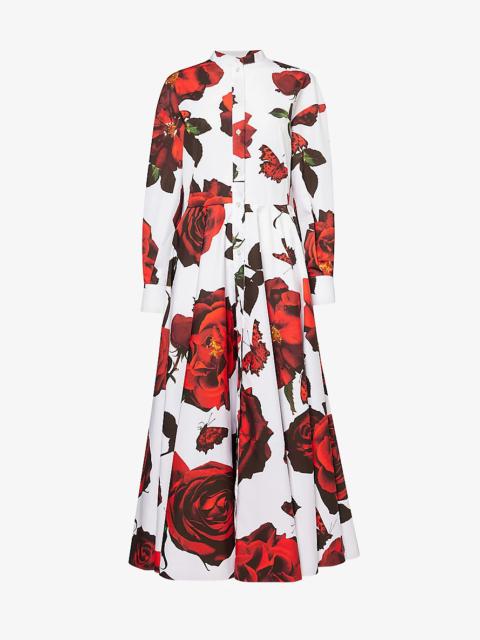 Floral-pattern cotton-poplin midi dress