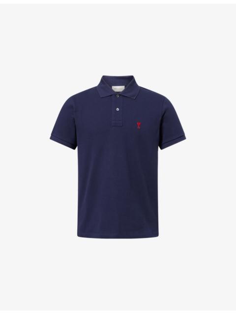 AMI Paris Logo-Embroidered Cotton Polo T-Shirt