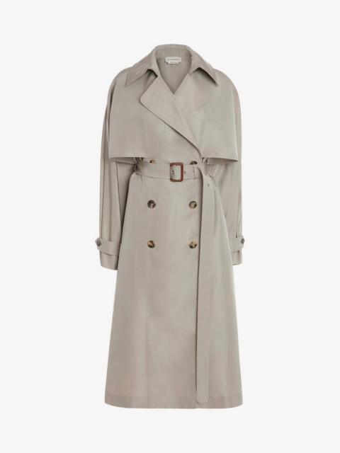 Alexander McQueen Dropped Sleeve Trench Coat in Stone