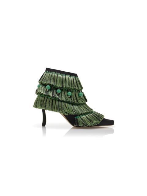 Manolo Blahnik Black and Green Satin Ankle Boots