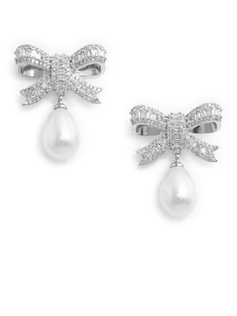 self-portrait PEARL DROP EARRINGS WITH CRYSTAL BOW