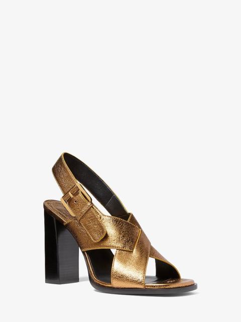 MICHAEL KORS COLLECTION Jasmine Metallic Lizard Embossed Leather Sandal