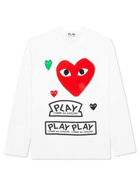 Comme des Garçons PLAY COMME DES GARCONS PLAY RED MULTI LOGO L/S T-SHIRT - WHITE
