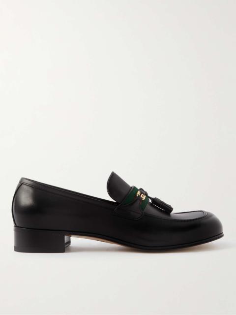 GUCCI Webbing-Trimmed Tasselled Leather Loafers