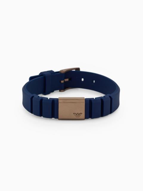 EMPORIO ARMANI Stainless Steel and Blue Silicone ID Bracelet