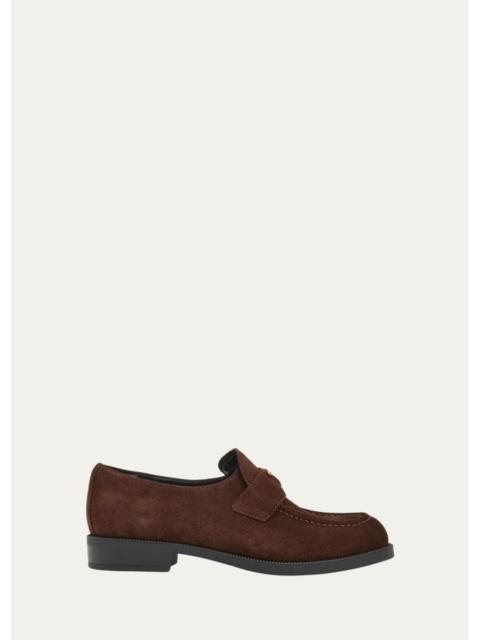 Prada Triangle Logo Suede Penny Loafers