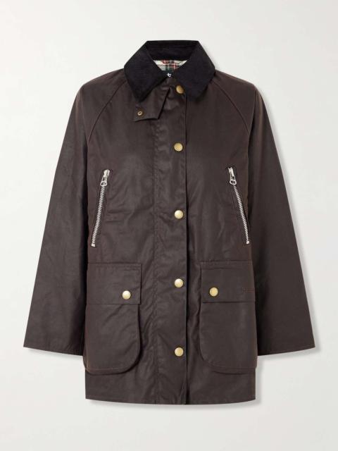 Barbour Lynne corduroy-trimmed waxed-cotton jacket Black