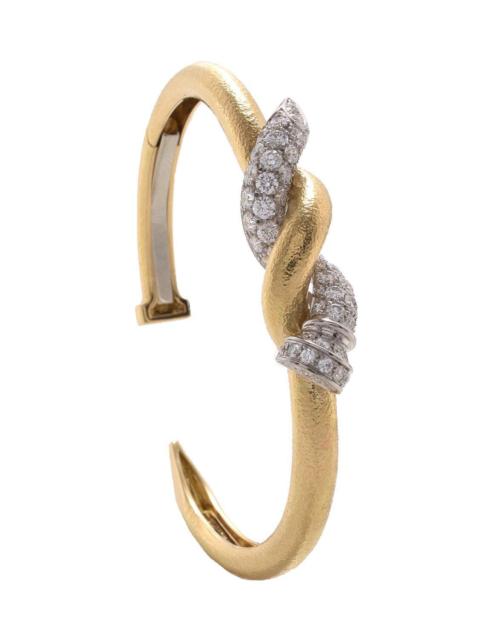 DAVID WEBB Diamond Two Tone Hammered Nail Cuff Bracelet