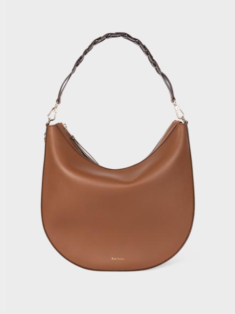 Women's Tan Leather Hobo Bag With Woven 'Signature Stripe' Strap