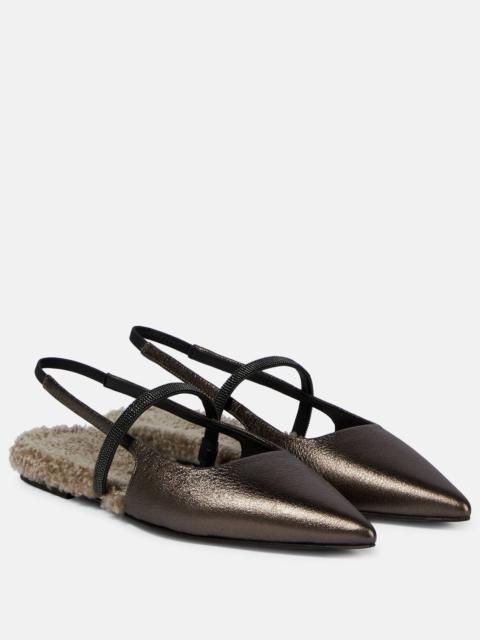 Brunello Cucinelli Embellished leather slingback flats